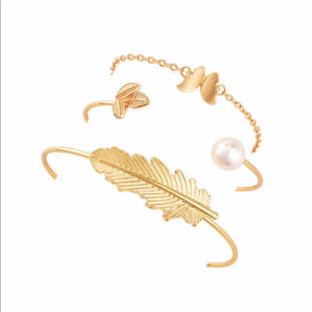 🍂 NEW 3-pc Leaf & Pearl Bracelet Set 🍂